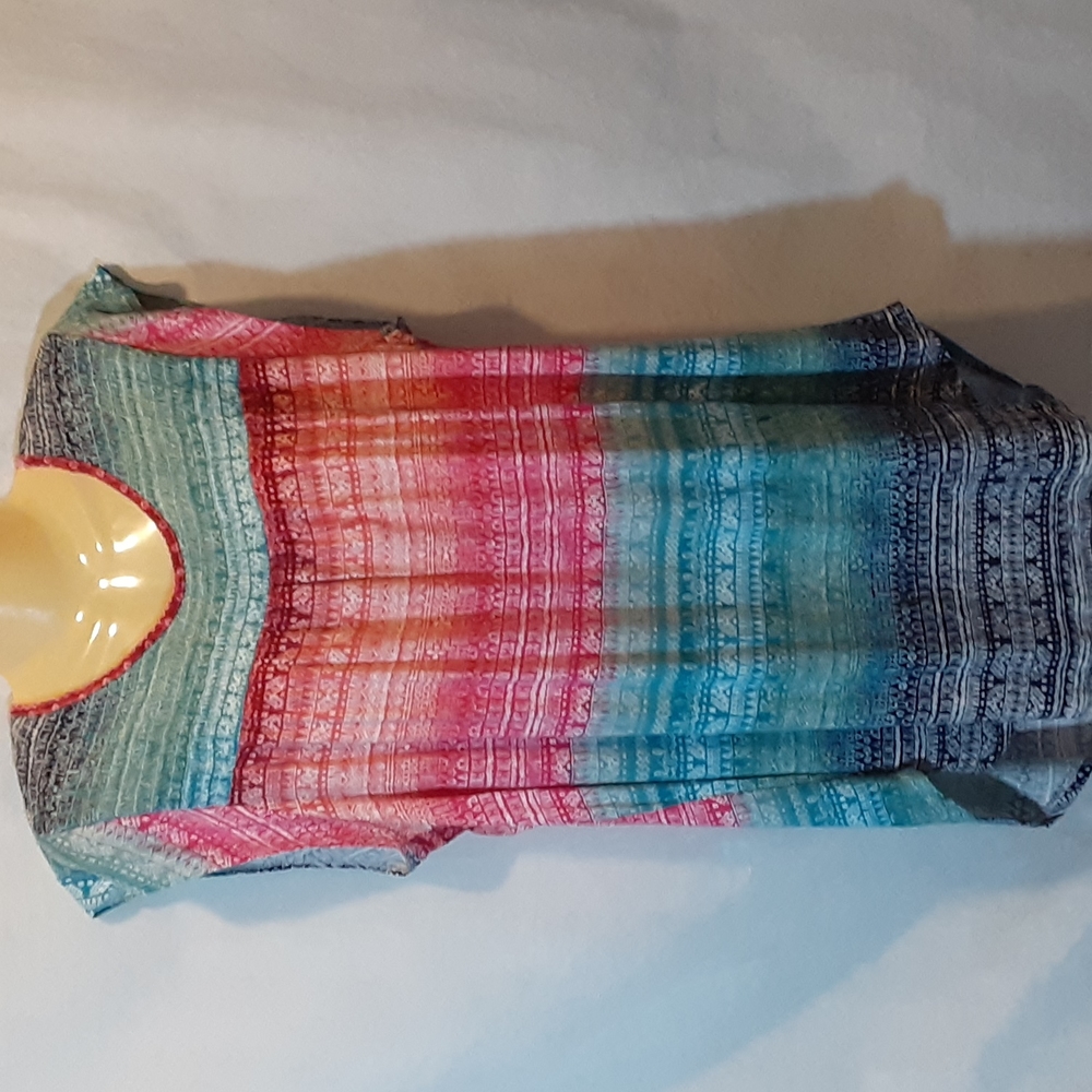Ruff Hewn Womens 1X Tunic Colorful Print Rayon Knit Top Plus Size Rainbow Boho